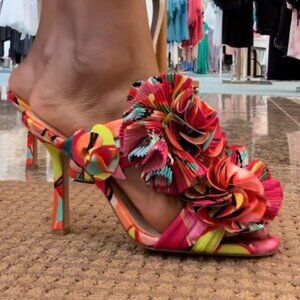 Gianni Bini Hardaway Printed Ruffle Slide Heel Sandal 5.5 6 6.5 Multi Floral NEW